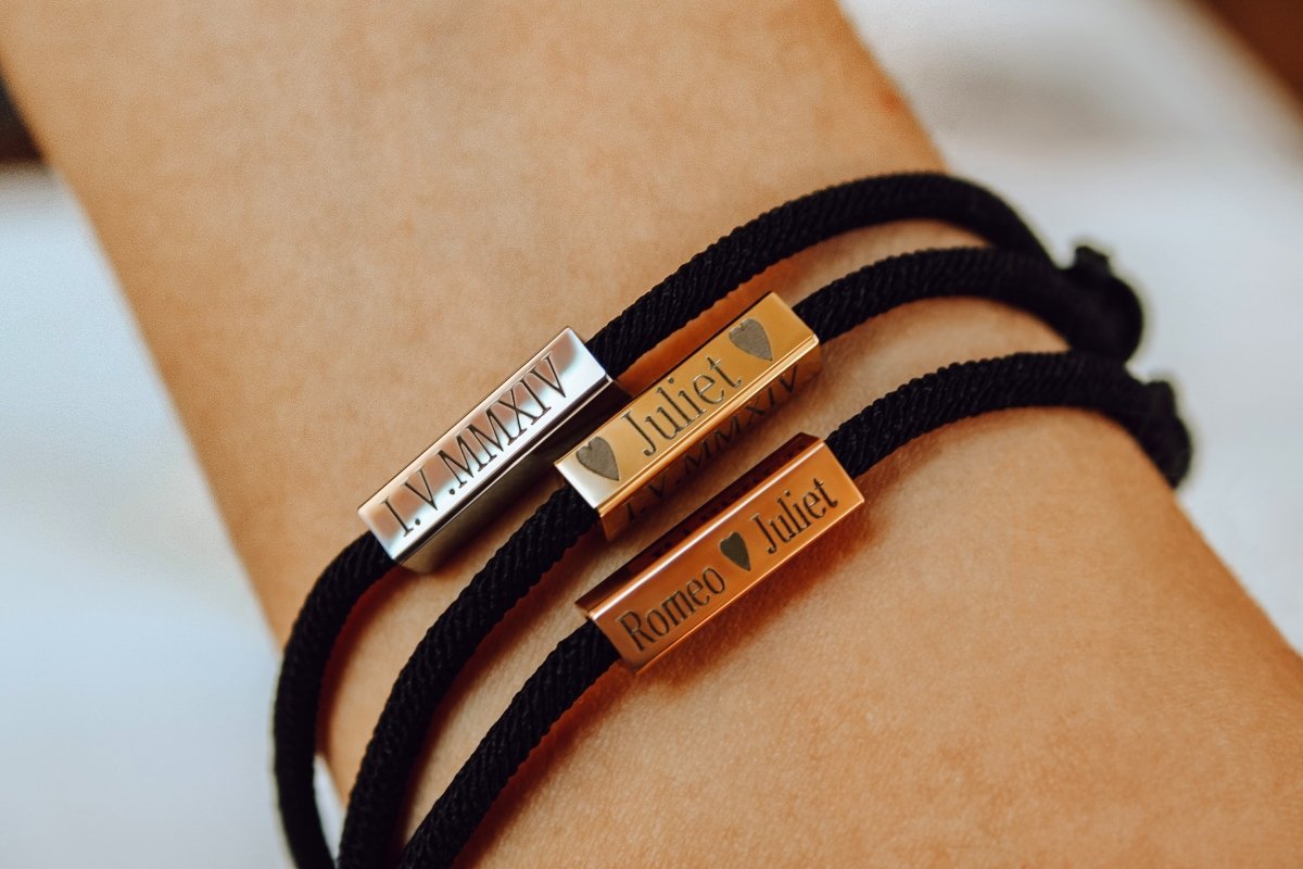 Men's Layered Black Leather ID Bracelet | Custom Bracelets for Men